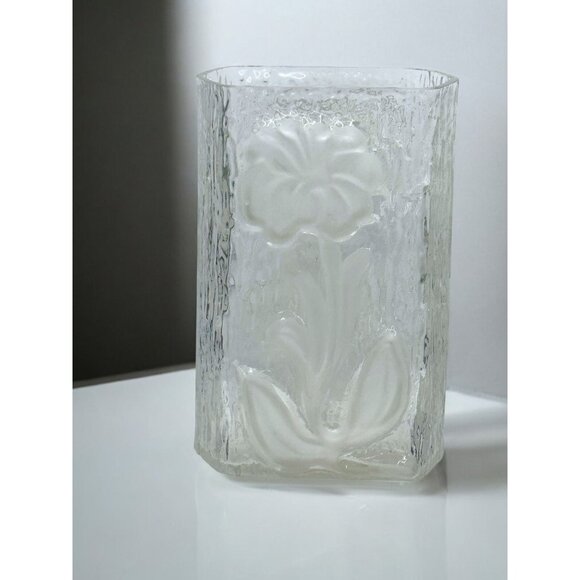 Littala Kosta Boda Textured Frosted Flower Relief Glass Vase - Picture 1 of 6